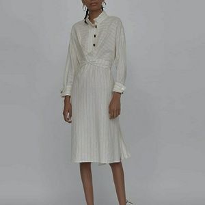 Zara Basic Linen Pinstripe Dress